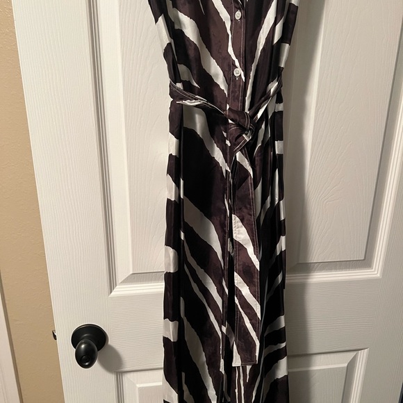 Chocolate Brown Animal Strip Print Silk Maxi Dress 👗 - Picture 1 of 8